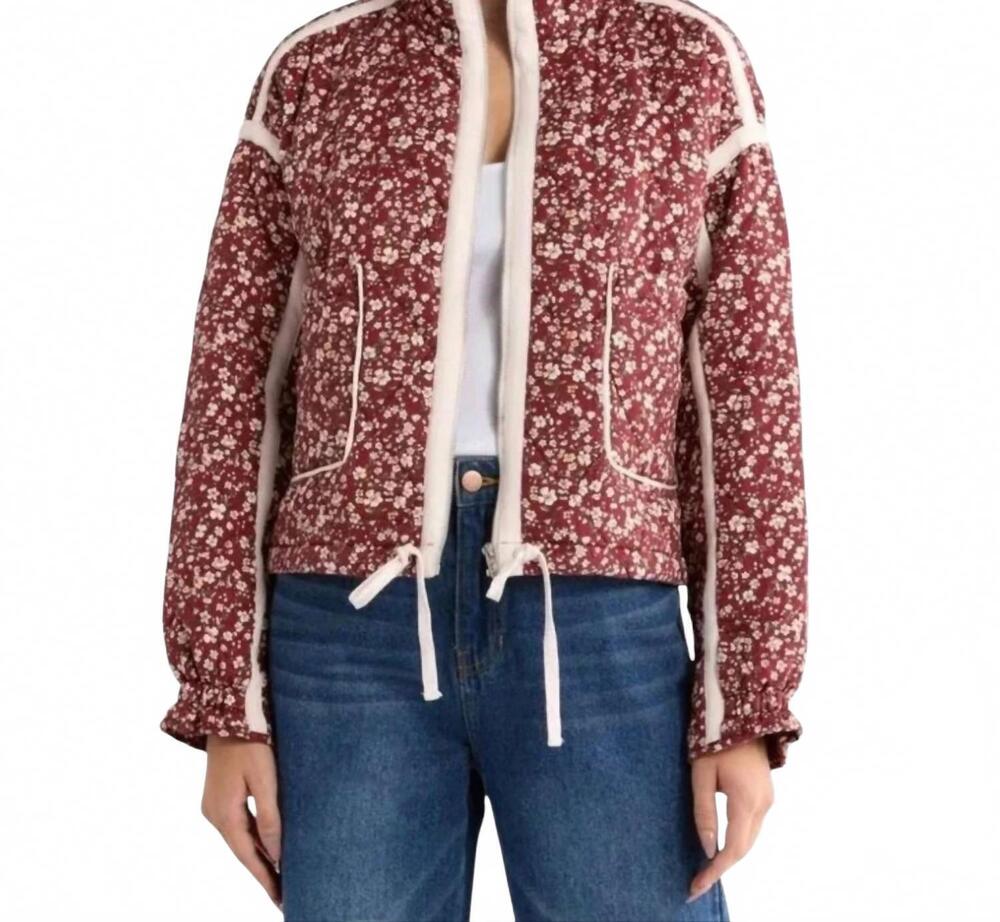 NEW BLANKNYC cropped quilted floral jacket in budding bordeaux